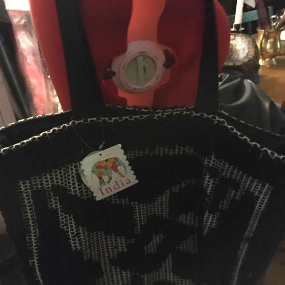 Black cotton mixed texture bag - Picture 6 of 8